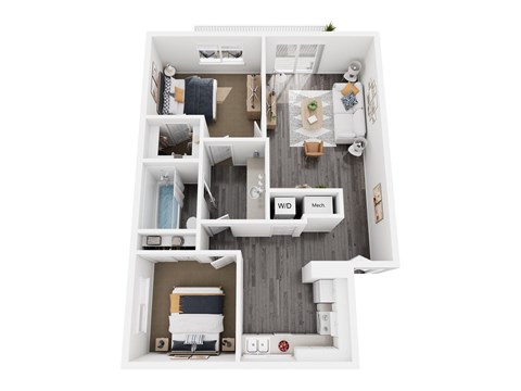 Floor plan for 2 beds, 1 bath, 850 sqft